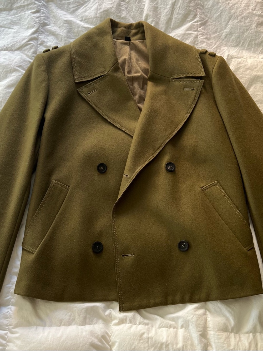 McQ Alexander McQueen Olive Green Wool Pea Coat